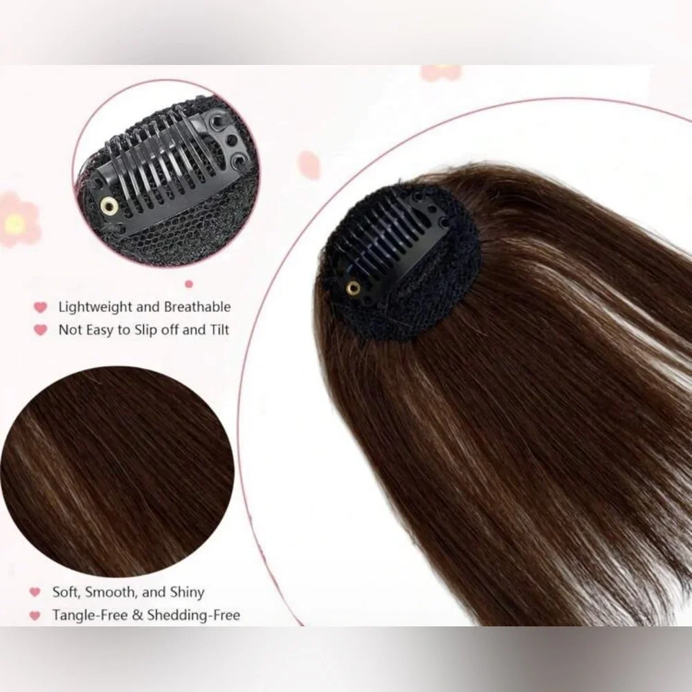 Medium Dark Brown 100% Human hair Clip-In Bangs